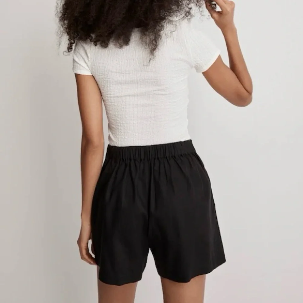 Madewell Clean Pull-On Linen Cotton Shorts Black Coal Elastic Waist Coastal S